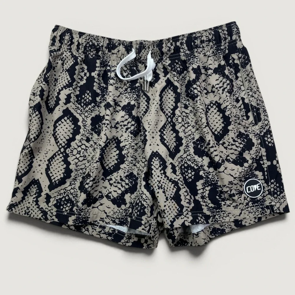 Cove Mens 36 Hybrid Performance Beige Black Snakeskin Print 5in Inseam